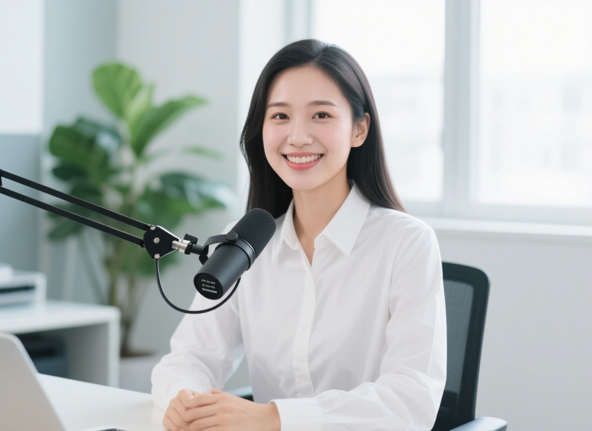 讲师使用电脑和麦克风开展线上培训